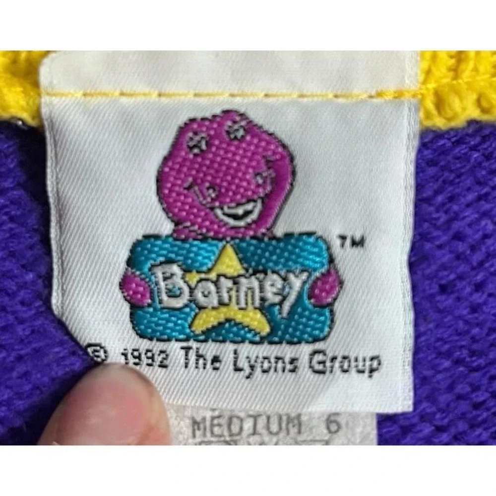 Vintage 1992 Barney Baby‎ Bop Cardigan Sweater Kids Size 6 Colorful USA Rare